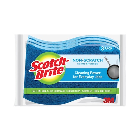 Scotch-Brite Non-Scratch Multi-Purpose Scrub Sponge, 4 2/5 x 2 3/5, Blue, PK3 MP-3-8-D